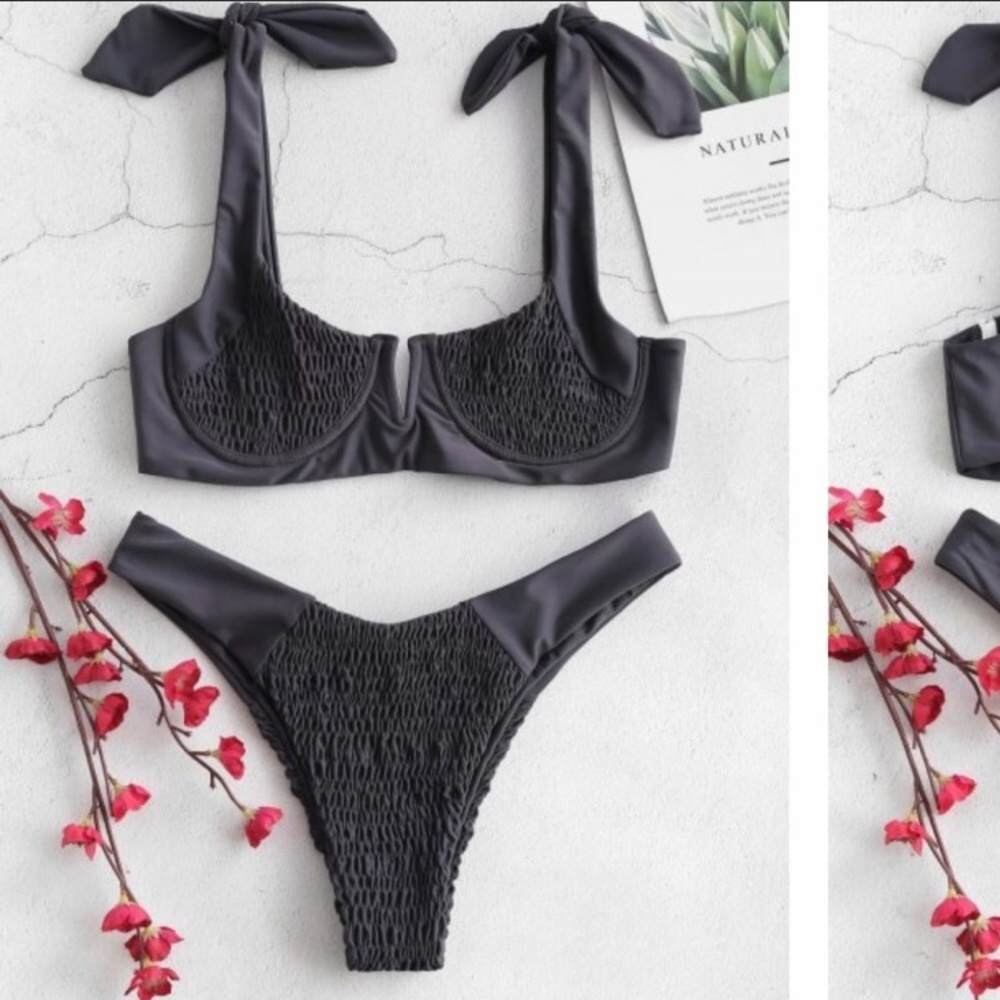 Zaful Black Tie Bikini Set